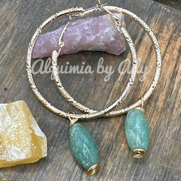 Alquimia Gold Hoop Earrings with Green Accents - Picture 1 of 6